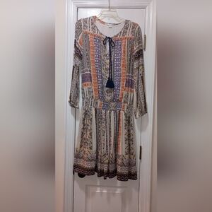 Sundance Multiple Color Bohemian Tassel Tie Dress Med